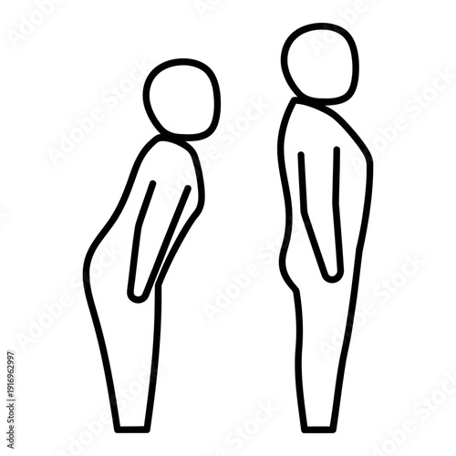 Simple line art illustration comparing good posture and bad posture in human figures