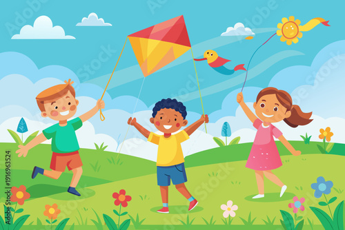 children playing with kite