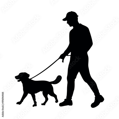 Man Walking Dog Silhouette. National Walking the Dog Day Vector Illustration