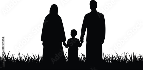 Muslim Family Silhouette Standing in Grass father mother