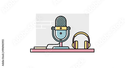 Microphone and Headphones on Desk Setup.