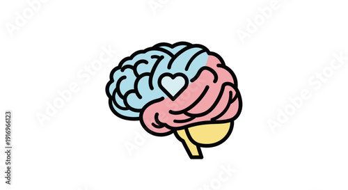 Colorful brain with heart symbol inside.