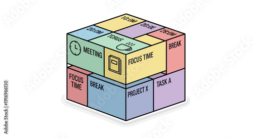 Colorful Cube with Various Task Labels.