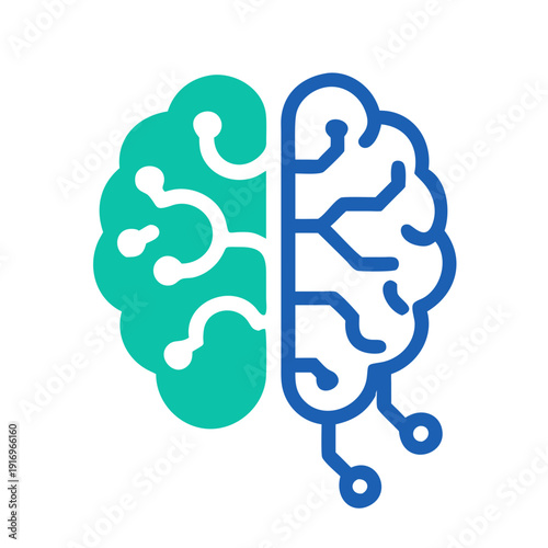 Creative illustration of a human brain divided into two contrasting colors symbolizing innovation.