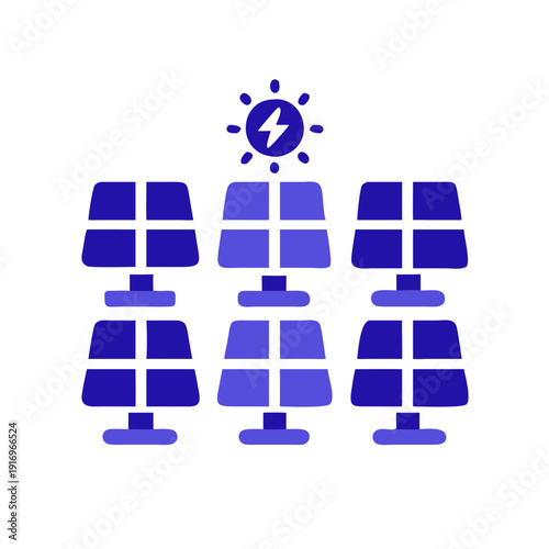 Solar panels generating renewable energy with a sun icon symbolizing power source