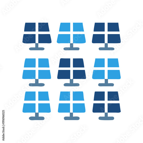 Array of solar panels arranged in a structured grid formation for renewable energy