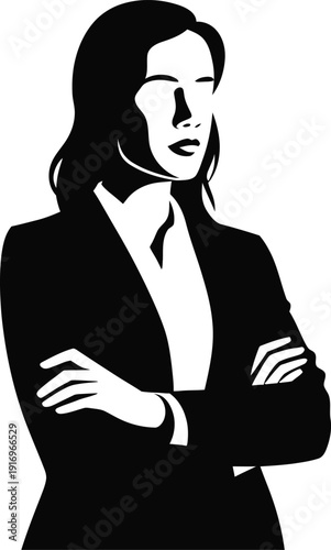 Woman in Business Suit with Arms Crossed Silhouette