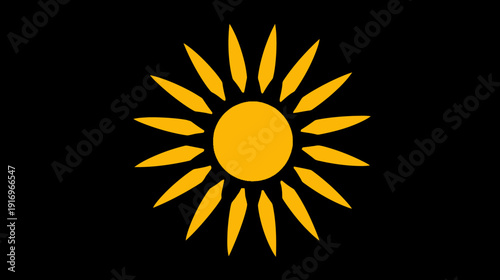 A vibrant yellow sun with rays against a solid black background. Simple, bold, and graphic