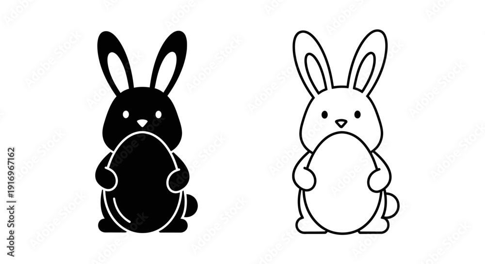 Fototapeta premium Two black and white rabbit illustration cartoon design vector image Vector
