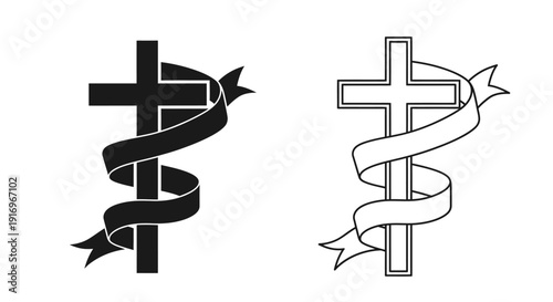 Cross designs with ribbons and stars for medical and religious symbols Vector