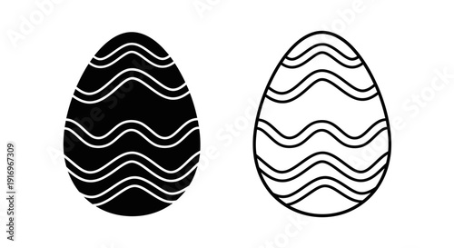 Minimalist easter egg design with wavy lines in black and white Vector