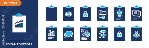 Modern Business Document File Icons Set in Flat Blue Corporate Style