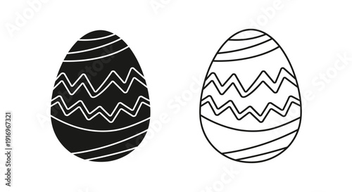 Easter eggs with zigzag patterns, minimalist design, black and white illustration Vector