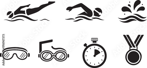 Swimming icons representing the sport and its essential elements