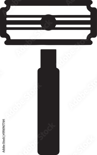 Black silhouette of a double edge safety razor with a cylindrical handle on a white background also transparent background