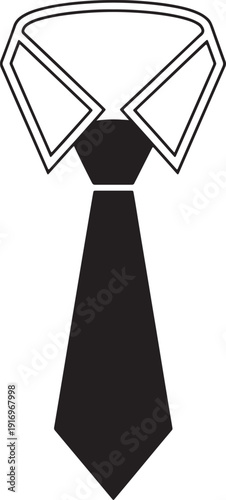 Black tie and white collar simple representation of formal neckwear also transparent background necktie