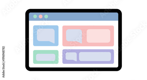 Colorful chat boxes on screen.