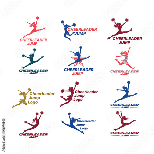 cheerleader jump logo design silhouette vector line art logo design