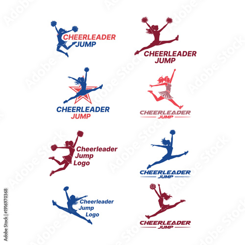 cheerleader jump logo design silhouette vector line art logo design