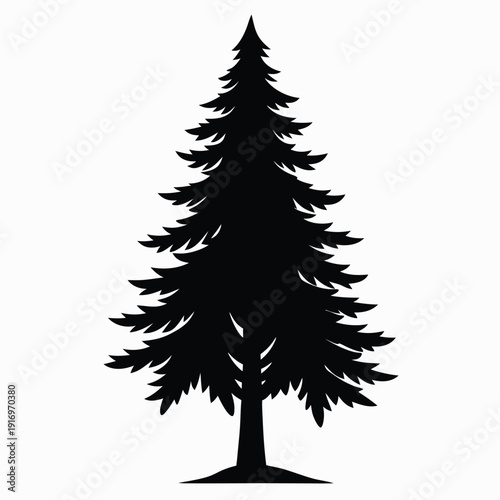 evergreen tree silhouette line art vector illustration with a white background