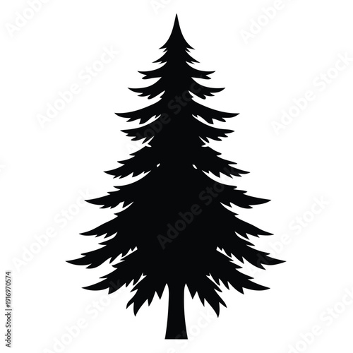 evergreen tree silhouette line art vector illustration with a white background