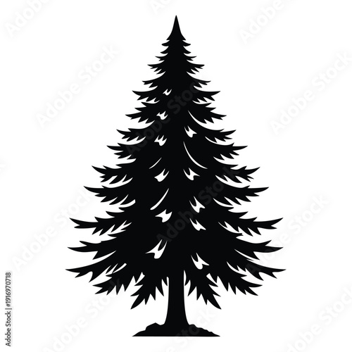 evergreen tree silhouette line art vector illustration with a white background
