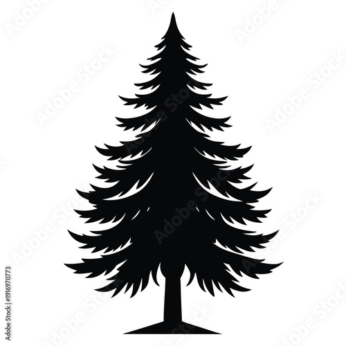 evergreen tree silhouette line art vector illustration with a white background