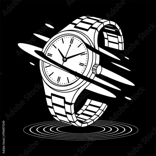 A fragmented wristwatch appears to be shattering symbolizing the fleeting nature of time