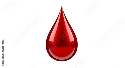 Symbolic glossy red drop representing vital blood, essential for medical concepts, health awareness, donation drives, first aid, and critical life-saving initiatives