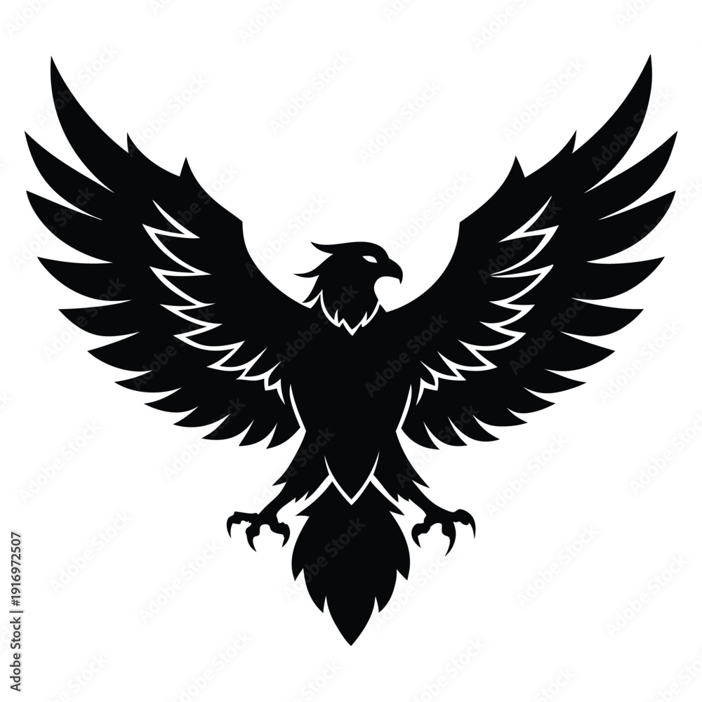 Obraz premium eagle bird flying with open wings and talons silhouette line art vector illustration with a white background