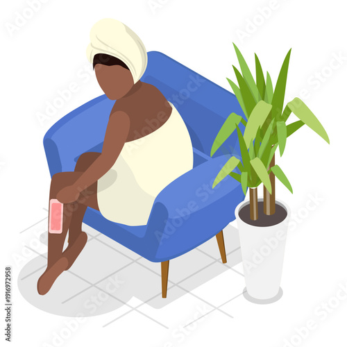 3D Isometric Flat Vector Illustration of Hair Removal, Young Women Performing Beauty Procedures. Item 2