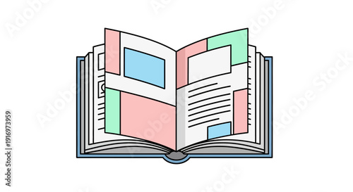 Open Book with Colorful Pages Illustration.
