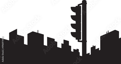 Black silhouette of city skyline with traffic light 2