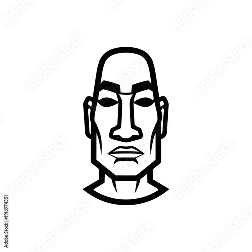 Black and white illustration of a bald man's face with closed eyes Vector