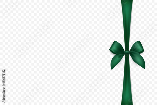 Vector 3d Ribbon with Bow for Gift Decoration and Packaging Design. Green Ribbon for Celebration, Event and Invitation. Green Ribbon Illustration for Holiday Card, Present Wrapping, Festive Template