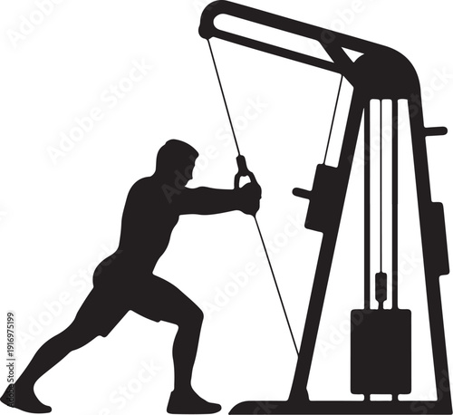 Black silhouette of person using cable machine in gym