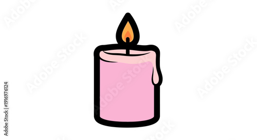Pink candle with flame burning.