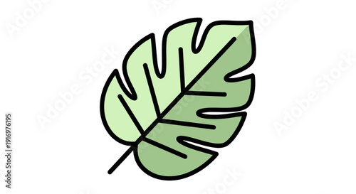Green leaf illustration with black outline.