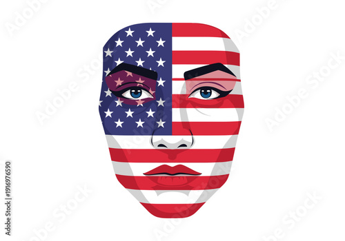 American flag face paint design on stylized woman’s face  