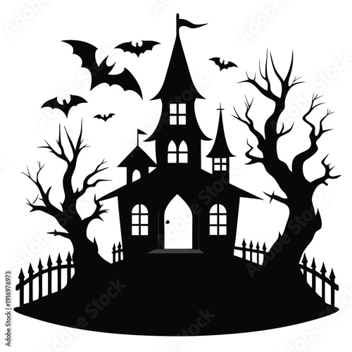 creepy house silhouette line art vector illustration with a white background