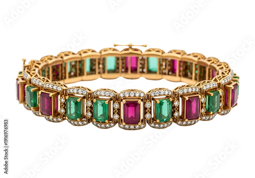 Elegant Gold Bracelet with Multicolored Emerald and Ruby Stones