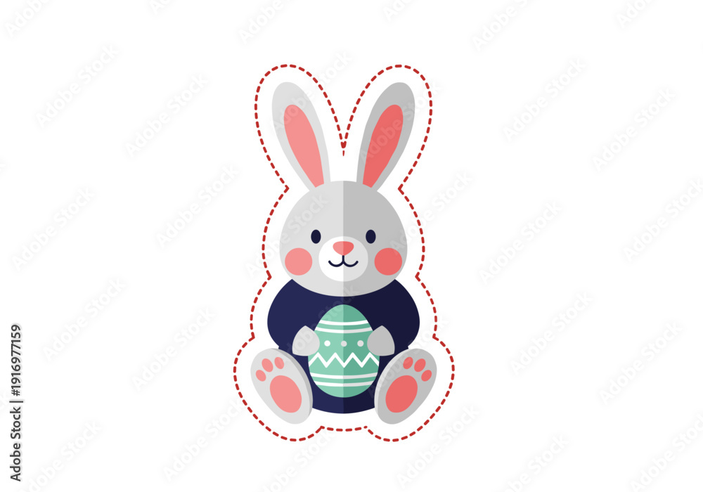 Obraz premium Cute cartoon bunny holding a decorated egg in vibrant colors 