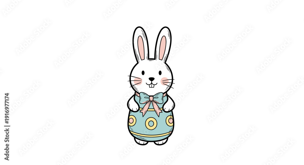 Obraz premium Easter bunny figurine wearing a blue outfit with a bow tie