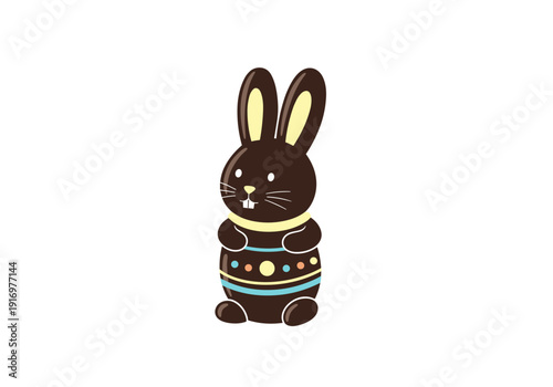Cute chocolate bunny character with decorative Easter egg design  