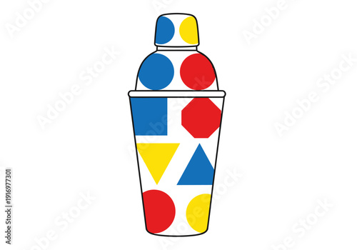 Colorful cocktail shaker with geometric shapes in modern design  