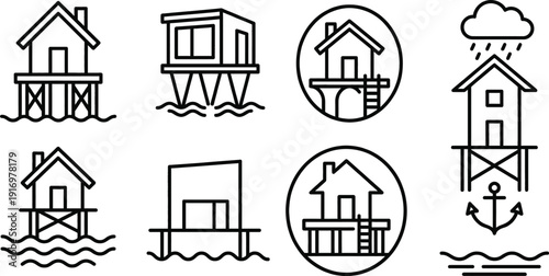 House on stilts icon for flood resistance concept