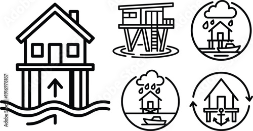 House on stilts icon for flood resistance concept