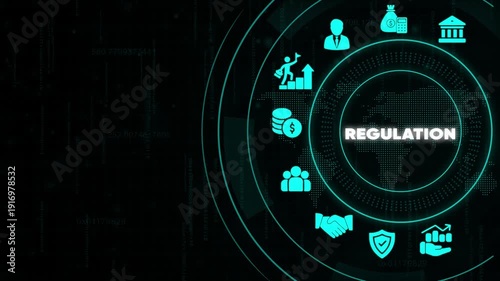 Business Regulation Concepts Infographic with Financial Symbols and Data Background financial regulation