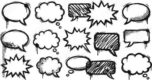Graffiti speech bubble icons hand drawn vector set