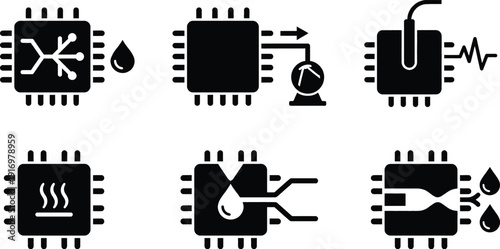 Microfluidic chip icons representing laboratory research and biotechnology science.